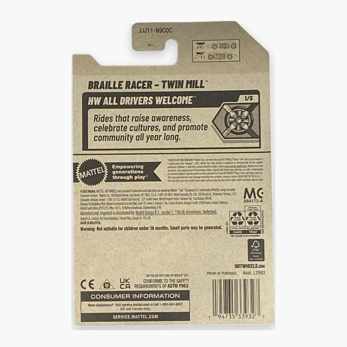 Hot Wheels Braille Racer - Twin Mill | Die-Cast Toy Car