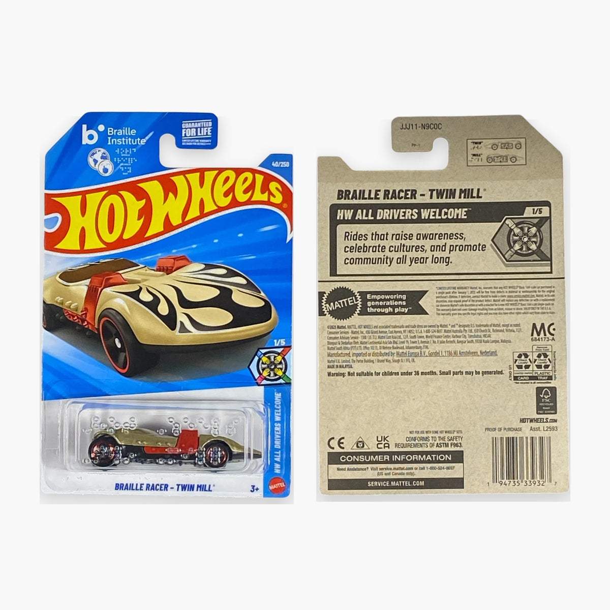 Hot Wheels Braille Racer - Twin Mill | Die-Cast Toy Car