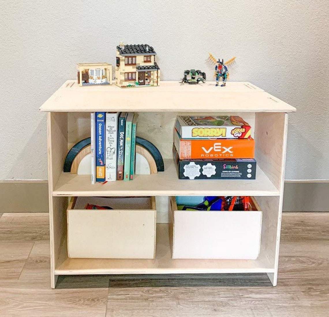 Montessori Toy Shelf | Hidden Storage | Baltic Birch Plywood | 31" High