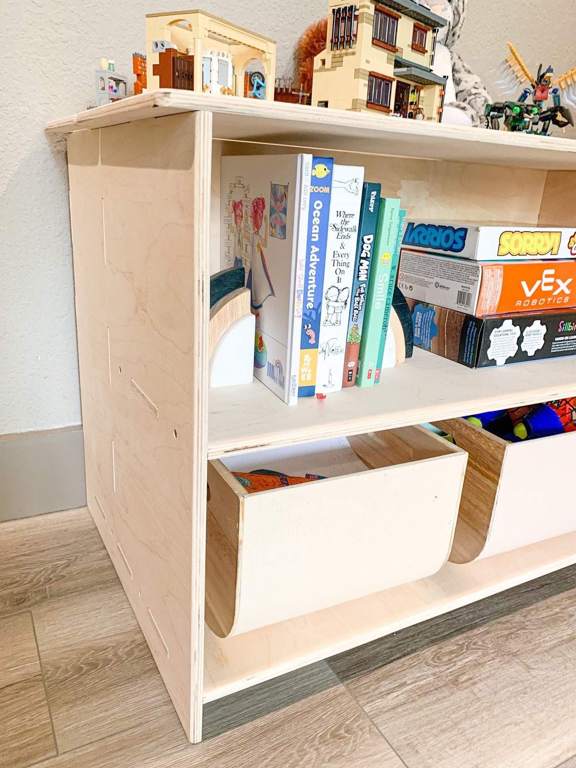 Montessori Toy Shelf | Hidden Storage | Baltic Birch Plywood | 31" High