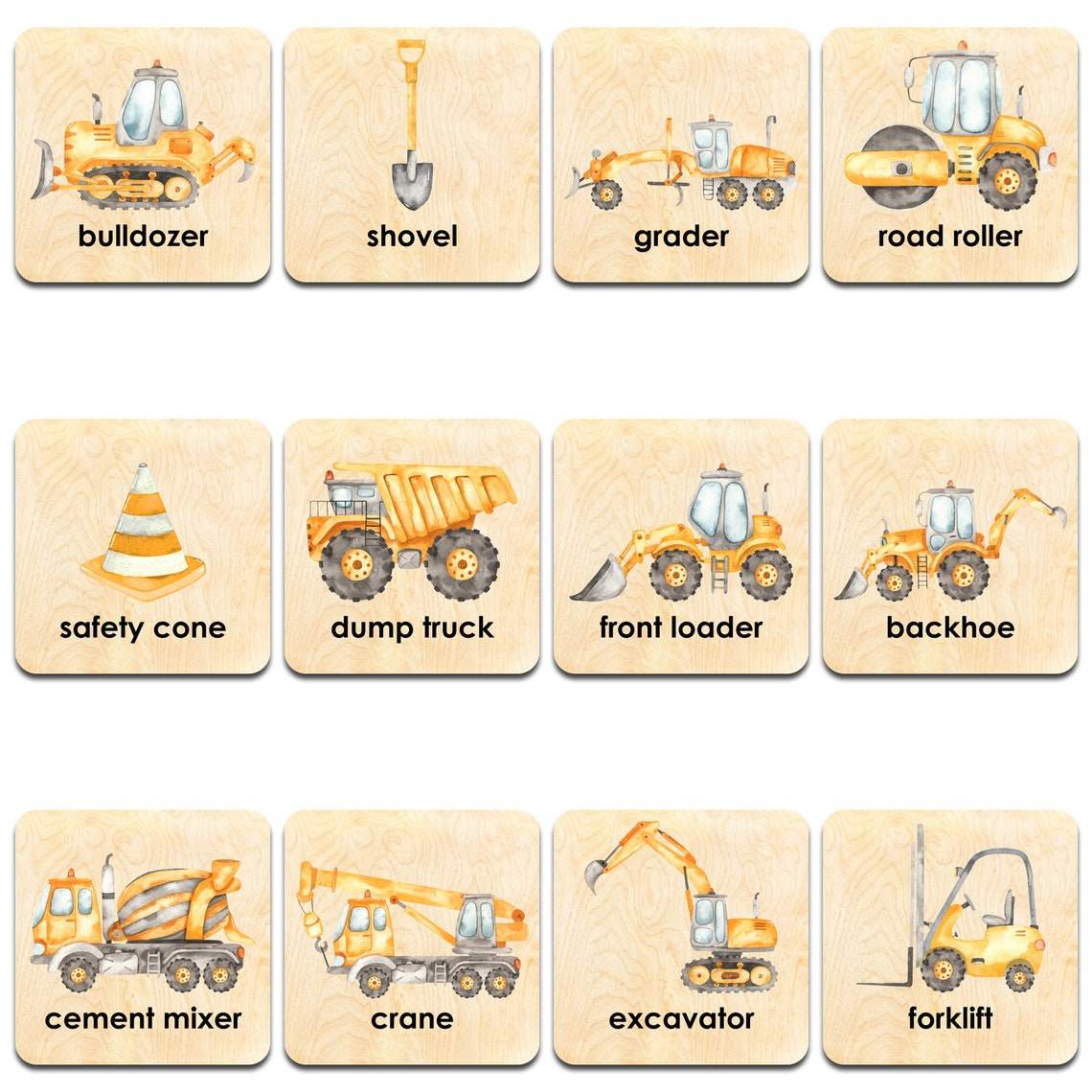 Montessori Memory Cards | Construction Theme | 24 Card Set | Early Learners
