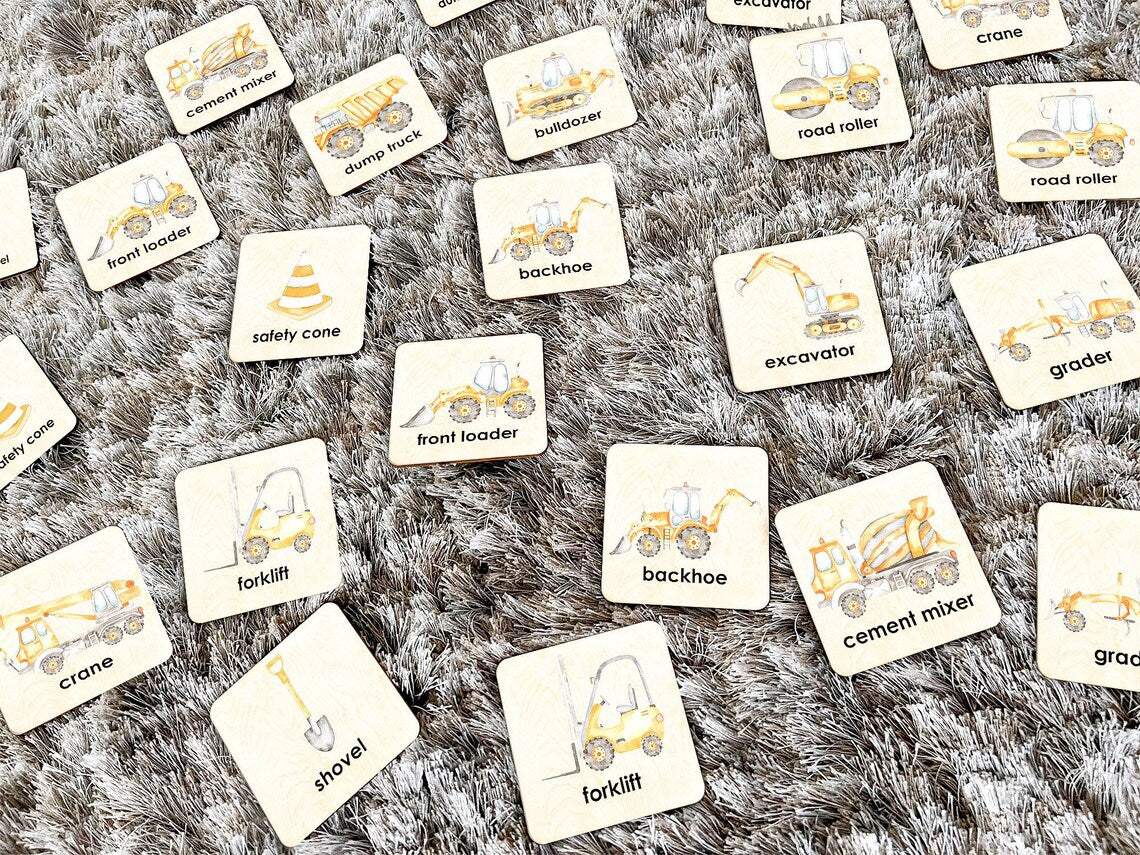 Montessori Memory Cards | Construction Theme | 24 Card Set | Early Learners