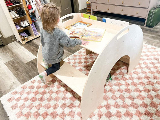 Bookshelf Desk Combo | 4 Shelf Design | Pre Sanded Finish | Montessori Kids
