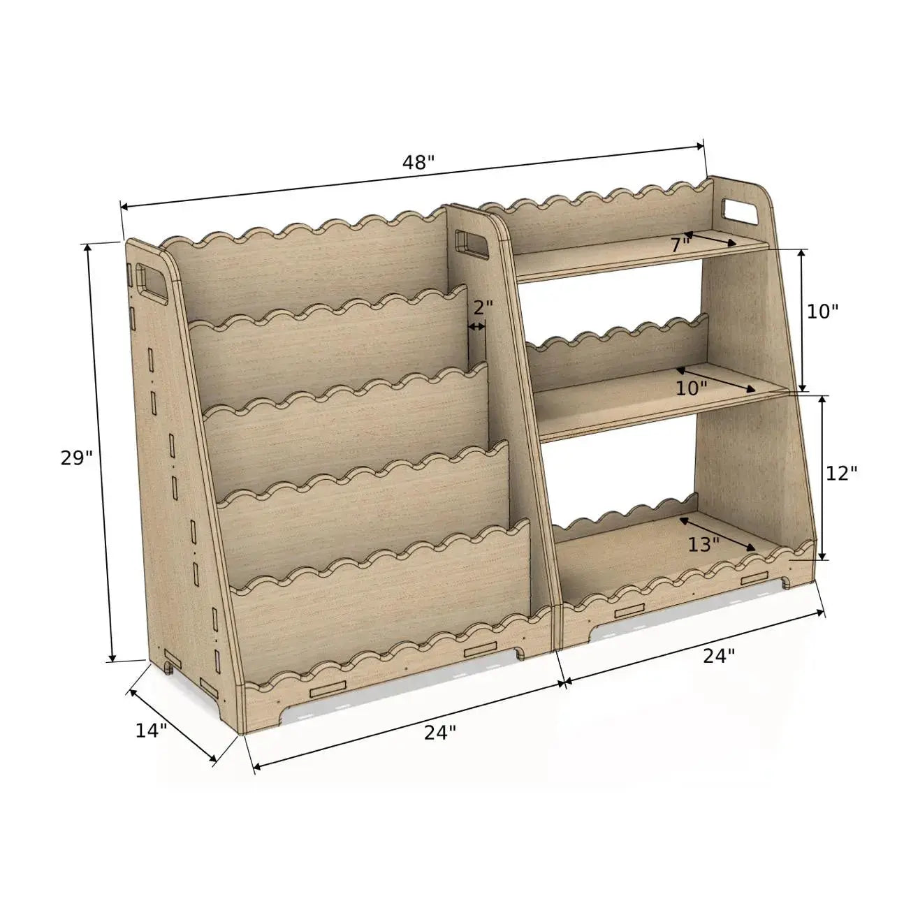 LORI SCALLOPED- Bookshelf + Toy Shelf Set - Bush Acres