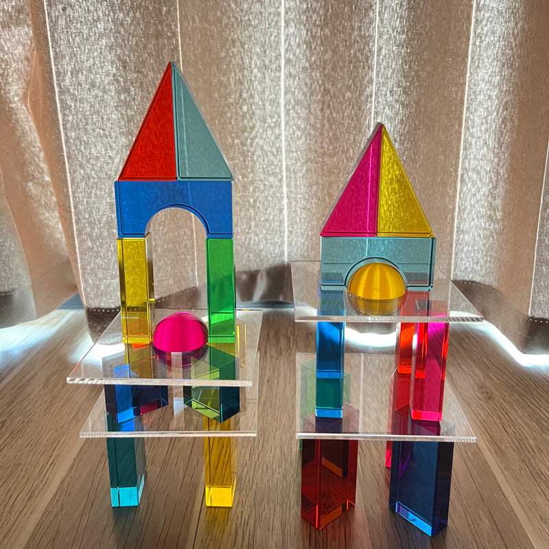 Acrylic Building Blocks | 28 Piece Set | Translucent Colors | With Storage Tray