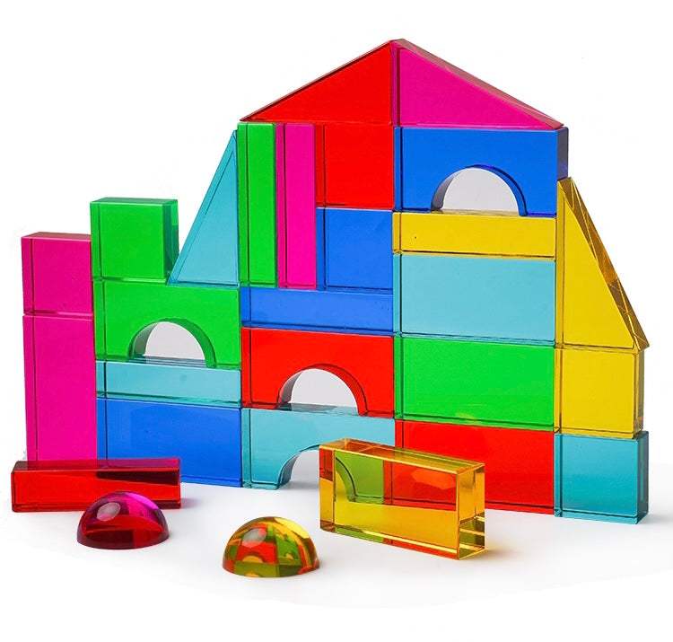 Acrylic Building Blocks | 28 Piece Set | Translucent Colors | With Storage Tray