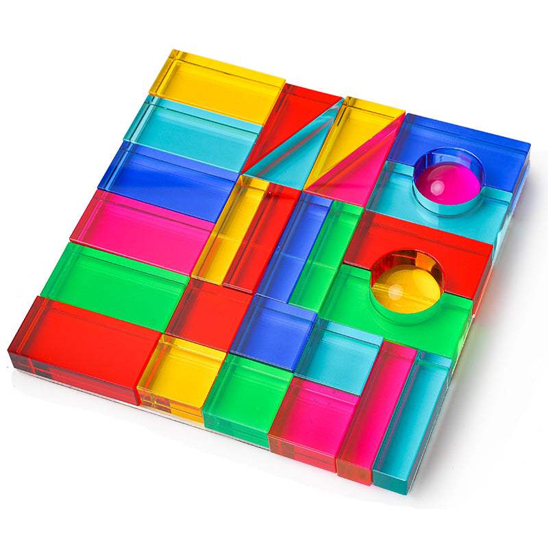 Acrylic Building Blocks | 28 Piece Set | Translucent Colors | With Storage Tray