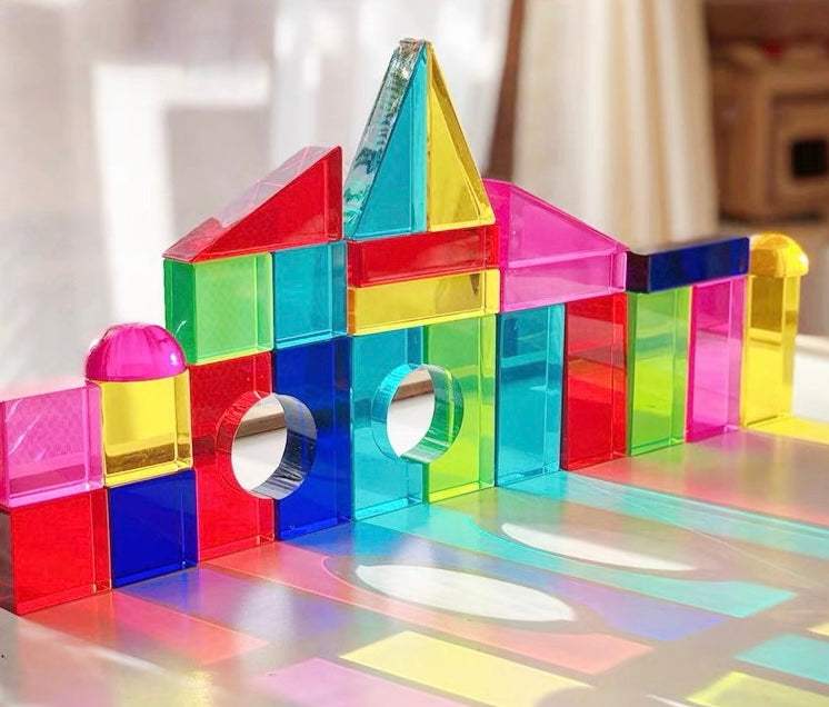 Acrylic Building Blocks | 28 Piece Set | Translucent Colors | With Storage Tray
