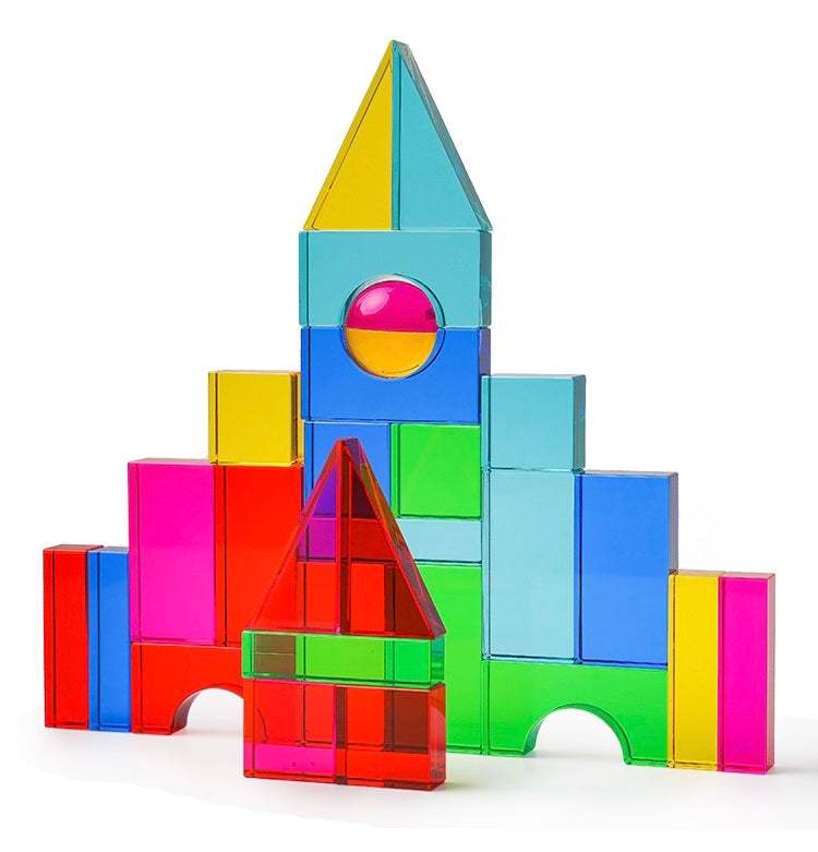 Acrylic Building Blocks | 28 Piece Set | Translucent Colors | With Storage Tray