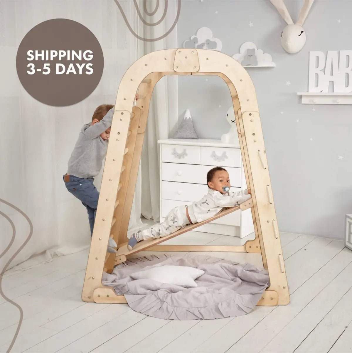 Wooden Indoor Playset | Montessori Climber | Slide And Swings Set | Ages 3 To 8