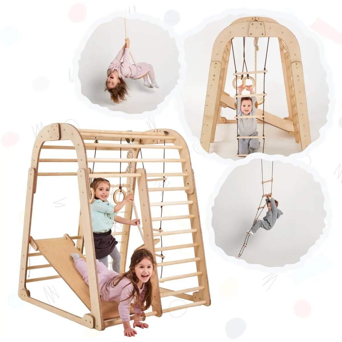 Wooden Indoor Playset | Montessori Climber | Slide And Swings Set | Ages 3 To 8