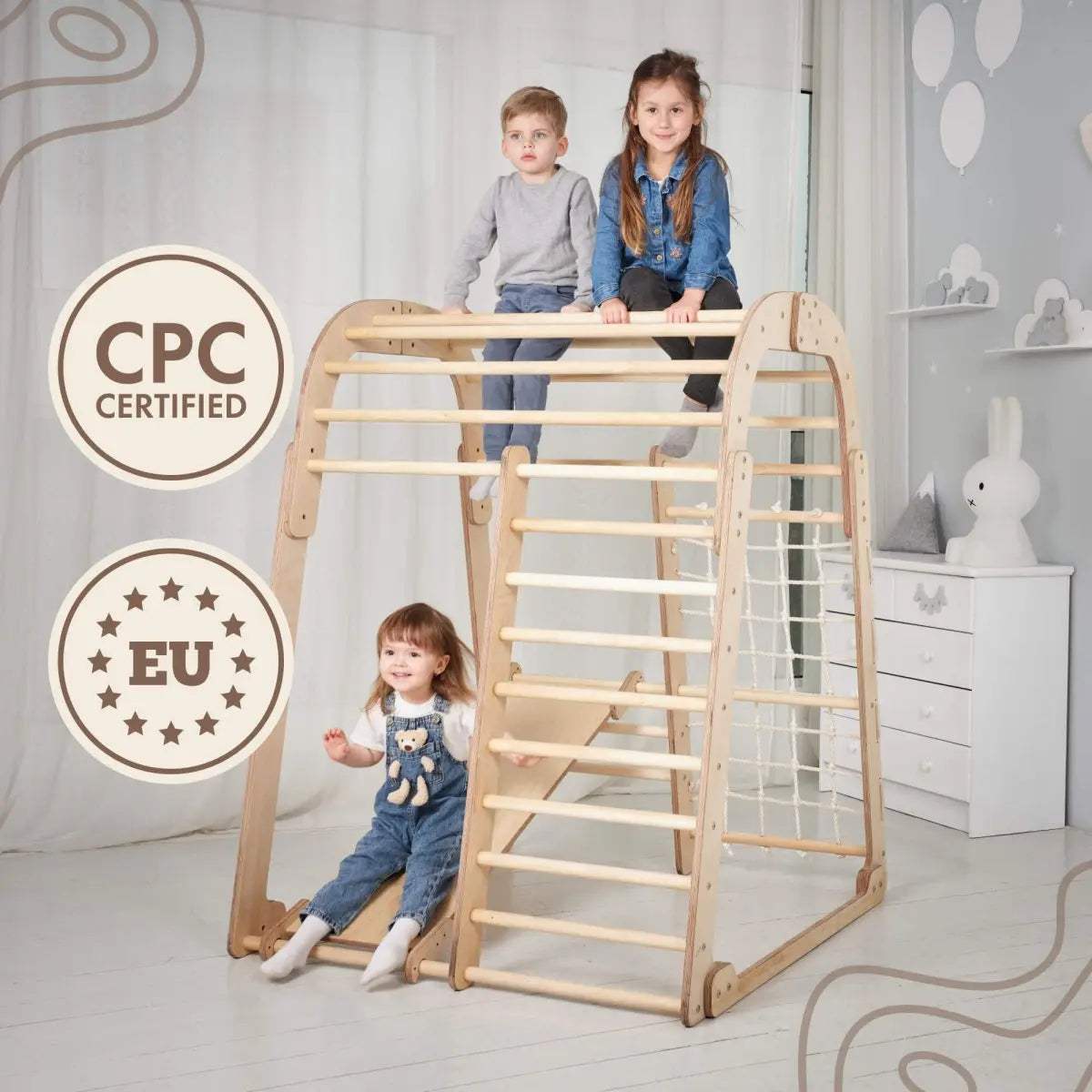 Wooden Indoor Playset | Montessori Climber | Slide And Swings Set | Ages 3 To 8
