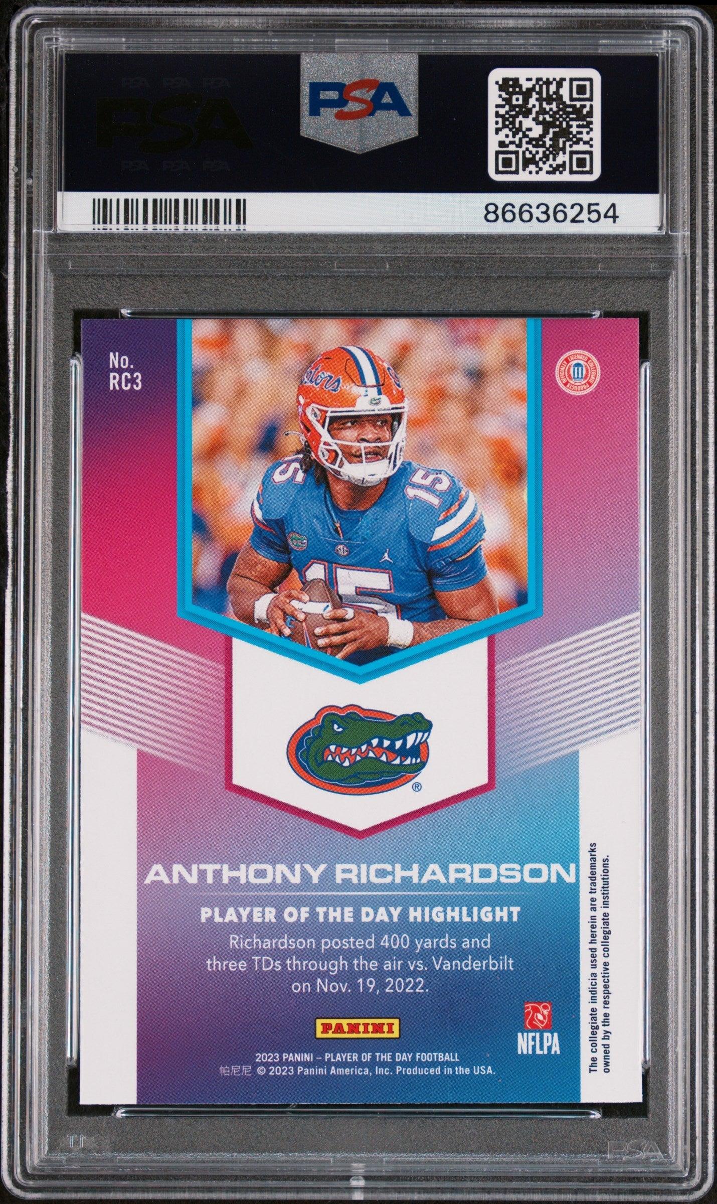 Anthony Richardson Panini Rookie Card RC3 PSA Gem Mint 10
