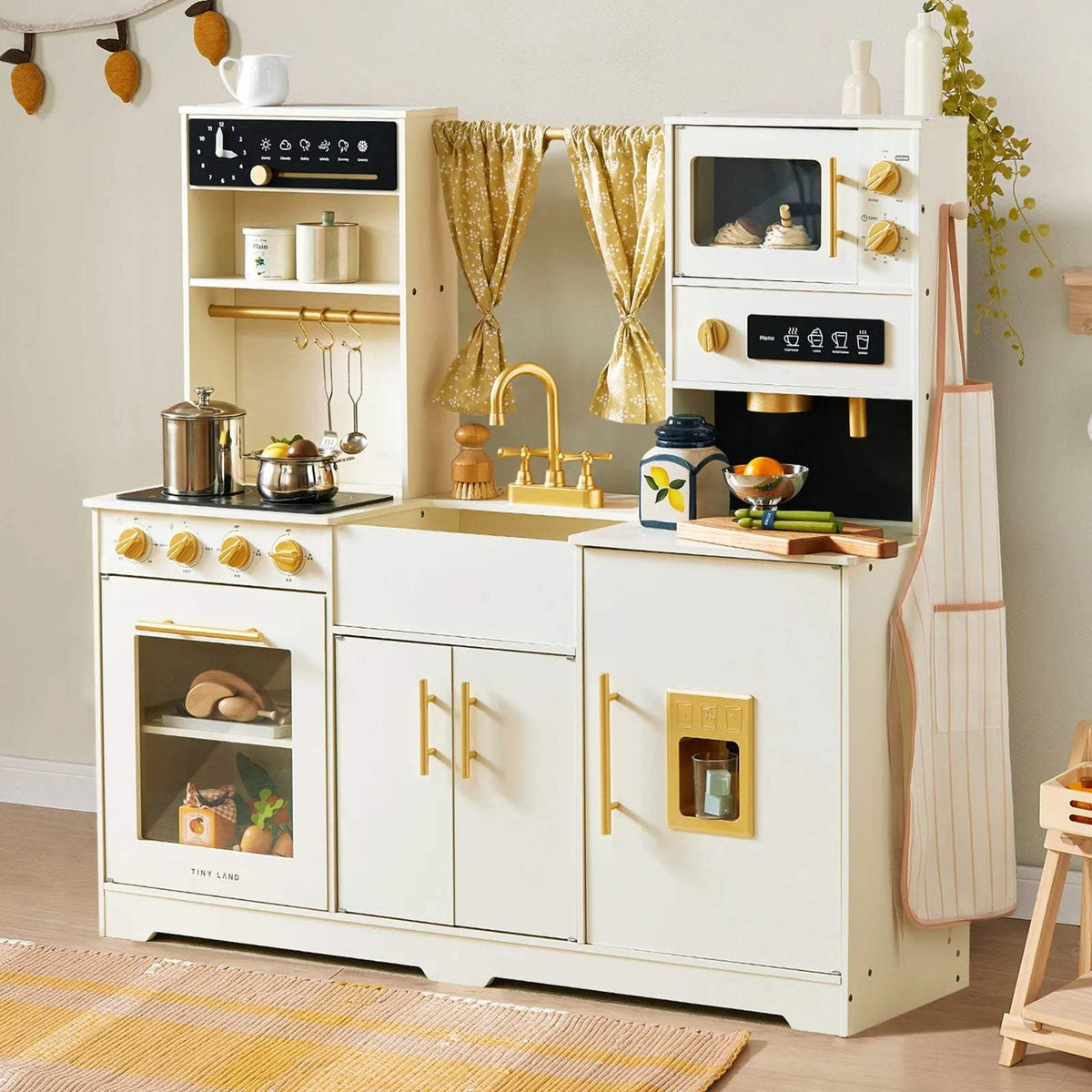 Tiny Land Play Kitchen | Wood Construction | Cream Accents For Kids