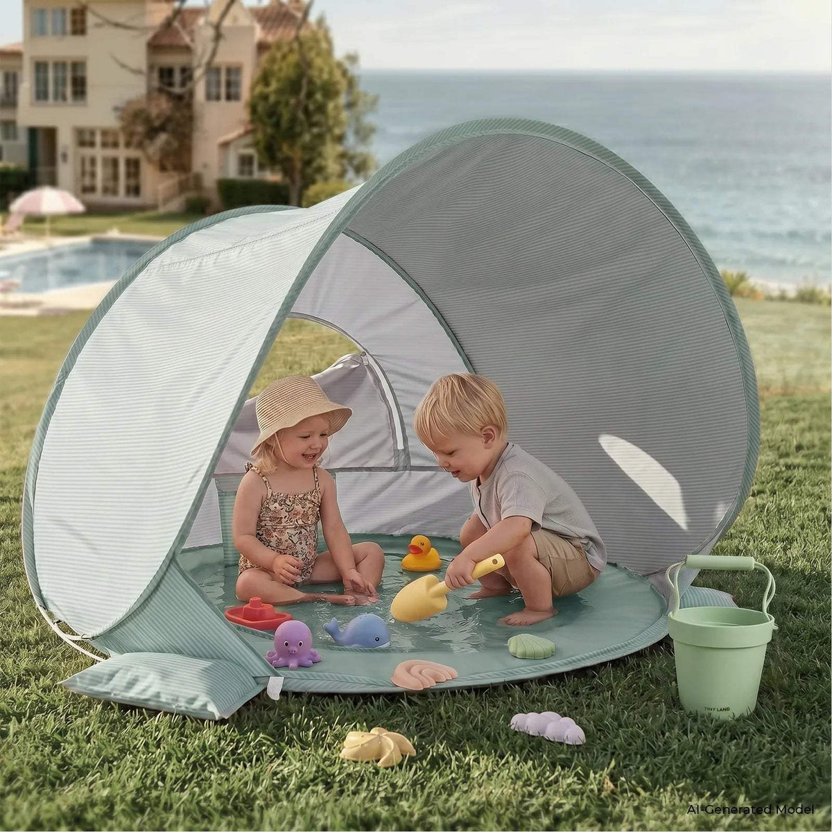 Toddler Beach Tent | 3-In-1 Sun And Wind Shield | Splash Pool
