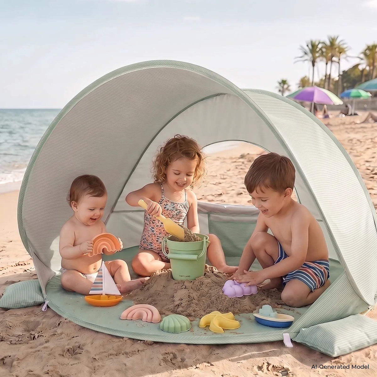 Toddler Beach Tent | 3-In-1 Sun And Wind Shield | Splash Pool