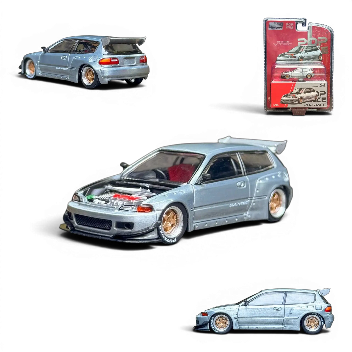 Pop Race Honda Civic EG6 Raw Metal 1:64 - Lot57Supplies Diecast Shop