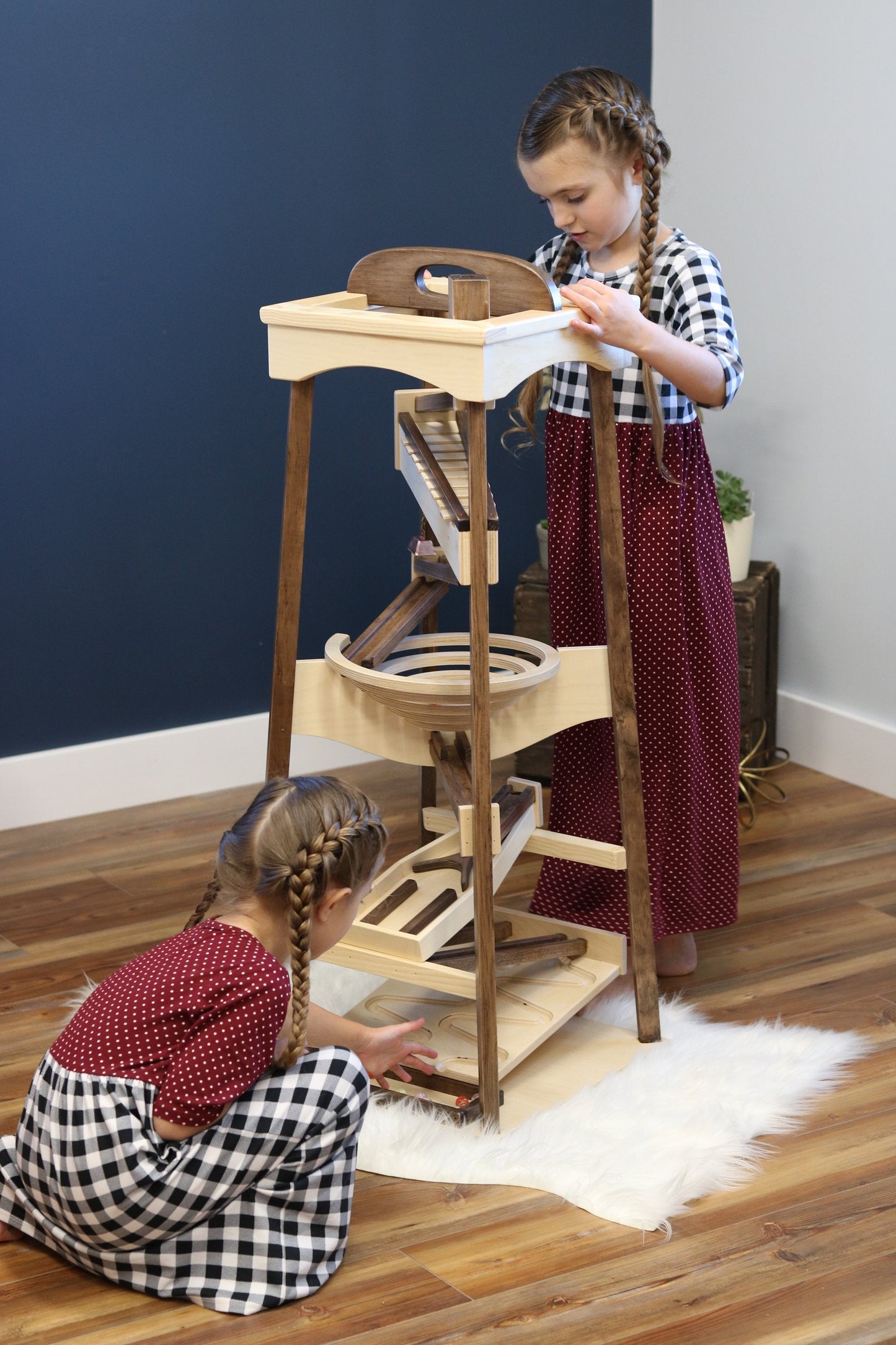 Amish-Made Pyramid Marble Tower Run Wooden Toy - 39" High - Pack of Marbles Included