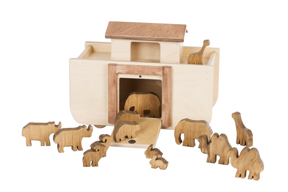 Wooden Noah's Ark Toy with 14 Toy Animals, Amish-Made
