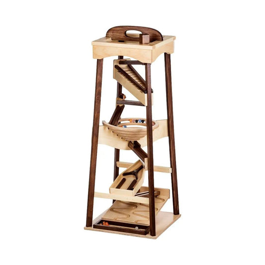 Amish-Made Pyramid Marble Tower Run Wooden Toy - 39" High - Pack of Marbles Included - AmishToyBox.com