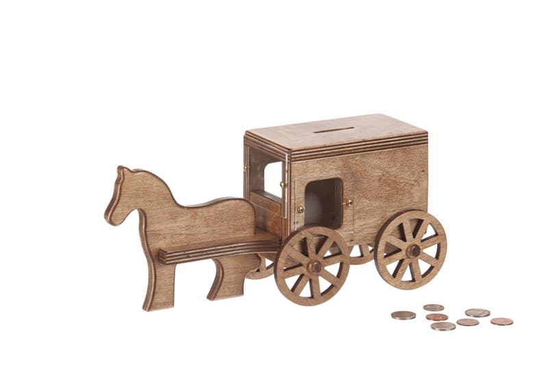 Wooden Toy | Horse & Buggy Penny Piggy Bank | Amish-Made