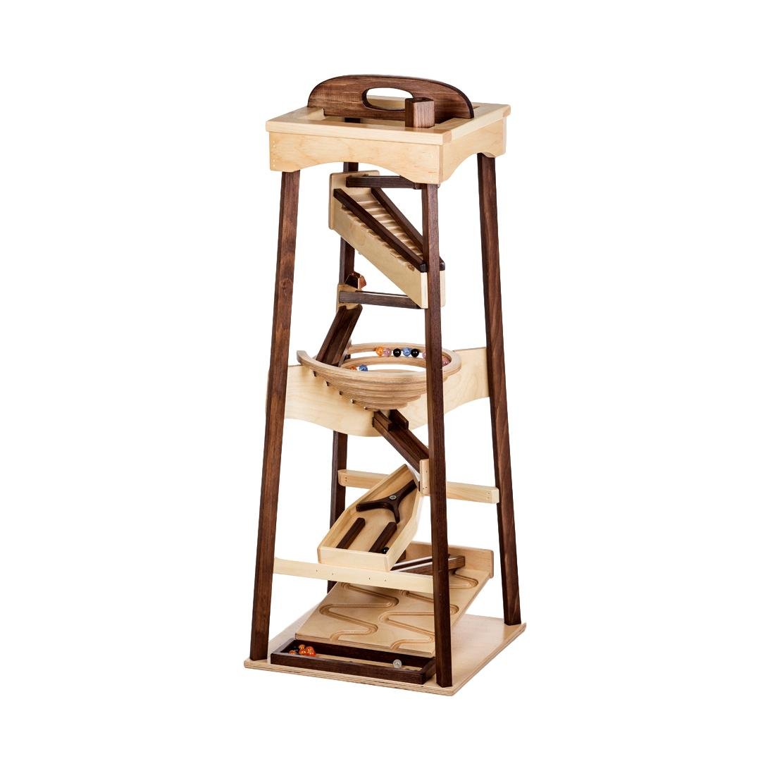 Amish-Made Pyramid Marble Tower Run Wooden Toy - 39" High - Pack of Marbles Included
