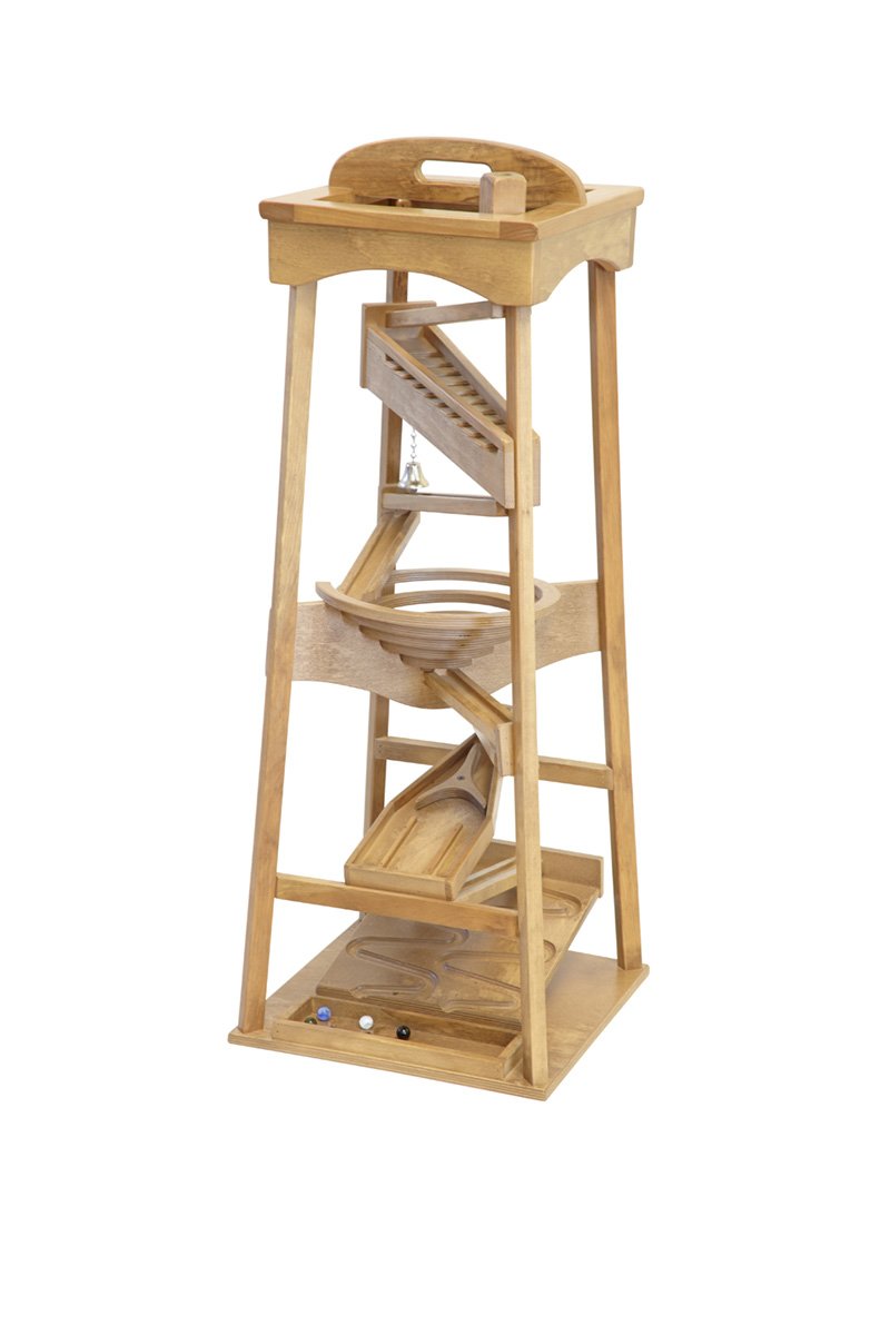 Amish-Made Pyramid Marble Tower Run Wooden Toy - 39" High - Pack of Marbles Included