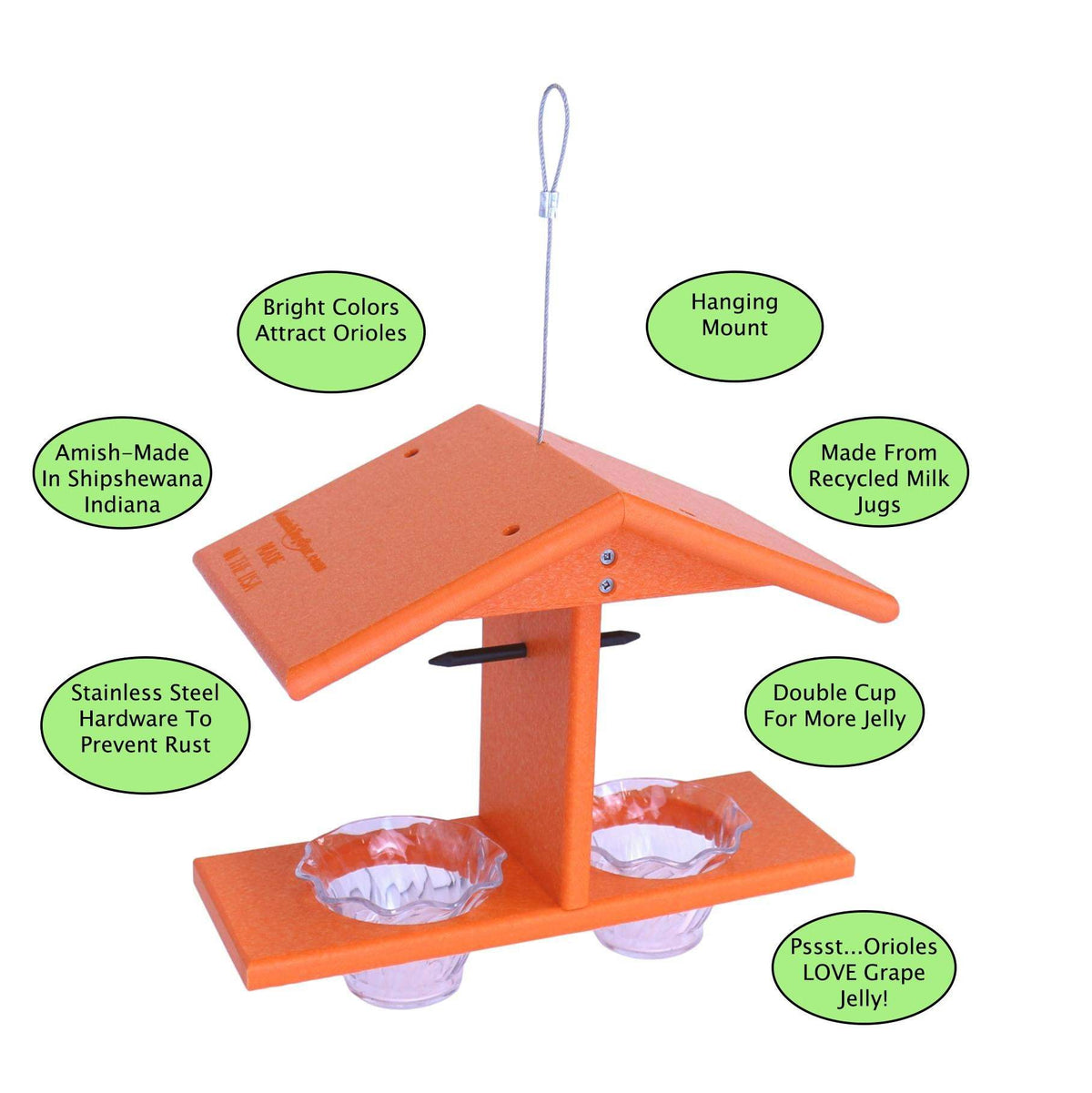 Oriole Bird Feeder | Double Cup | Recycled Poly | With Mounting Pegs