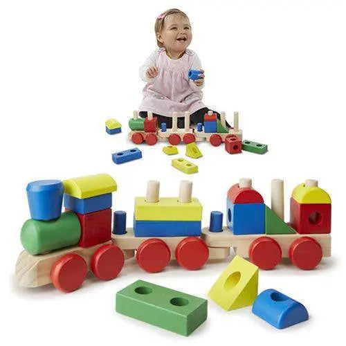 Wooden Stacking Train Toy Promotes Imagination With Colorful Blocks