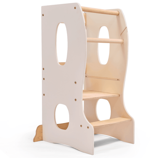 Montessori Tower | Solid Wood Height Adjustable | Kitchen Learning | Ivory