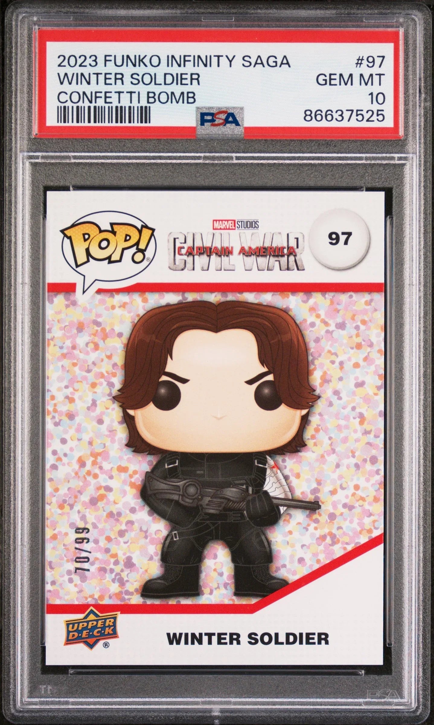 2023 UPPER DECK FUNKO POP MARVEL WINTER SOLDIER CONFETTI BOMB #97 PSA 10 - ToylandEU