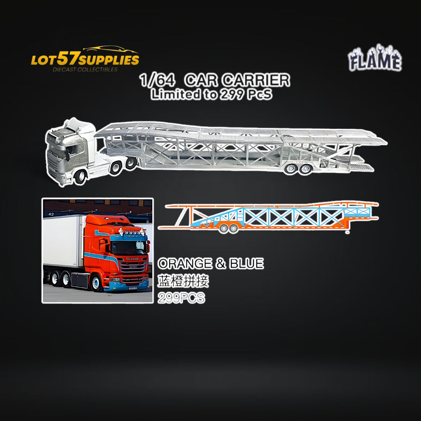 Diecast Scania Car Carrier Diecast Truck Orange Blue Limited Edition