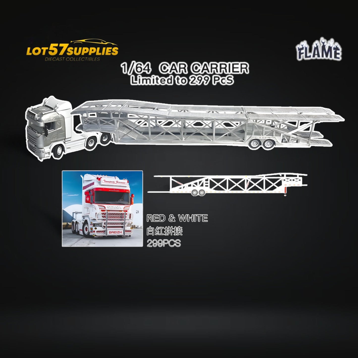 Diecast Flame Scania Car Carrier Diecast Truck 1to64 8to10 Cars