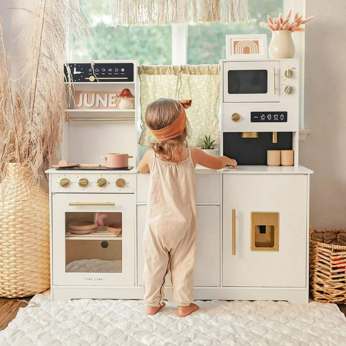 Tiny Land Play Kitchen | Wood Construction | Cream Accents For Kids