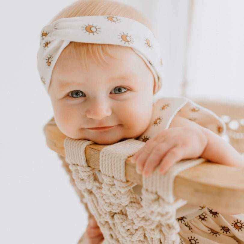 Organic Cotton Headband | Sun Ray Design | Soft Stretch Fit | Baby Girl
