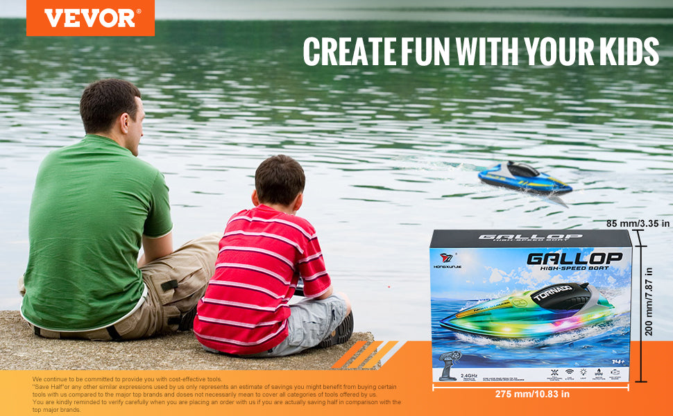 RC VEVOR HJ819 Fast RC Racing Boat - 2.4GHz Remote Control Water Speed Toy for Kids and Adults, Max Speed 12 km/h