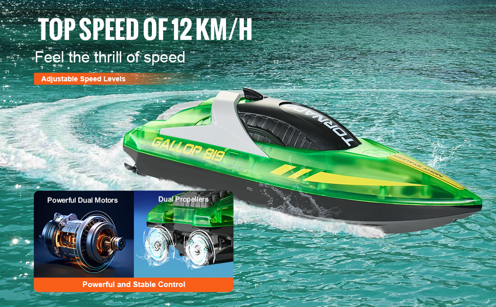 RC VEVOR HJ819 High-Speed Remote Control Racing Boat - Waterproof Electric RC Toy for Boys 14+