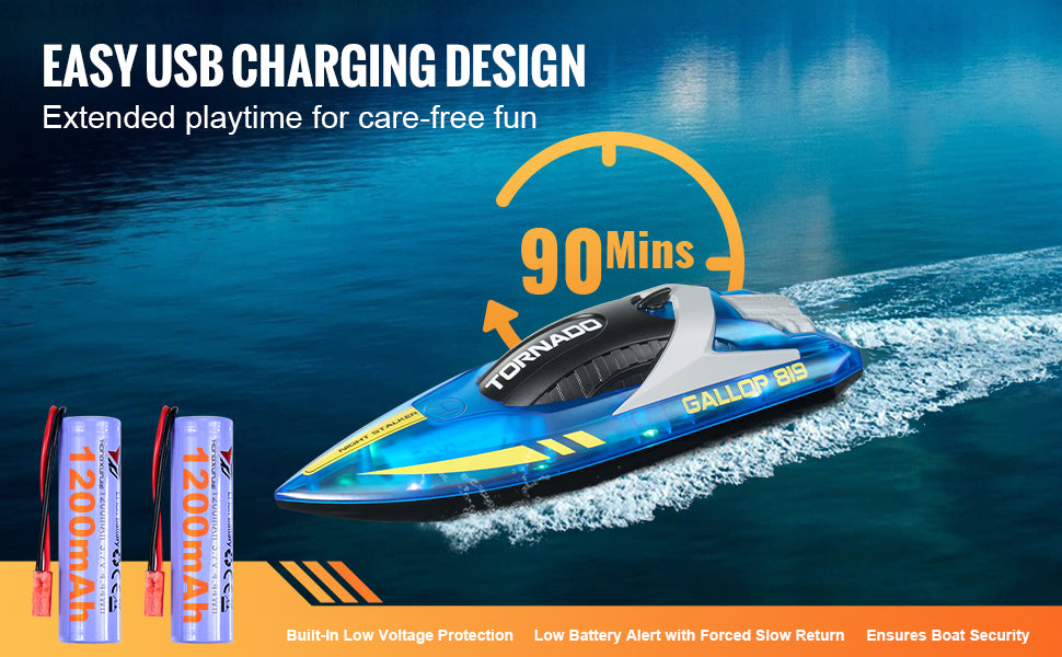 RC VEVOR HJ819 Fast RC Racing Boat - 2.4GHz Remote Control Water Speed Toy for Kids and Adults, Max Speed 12 km/h