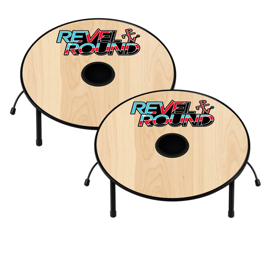 Revel Round Game Set | Natural Wood | Weather Resistant | Red Blue