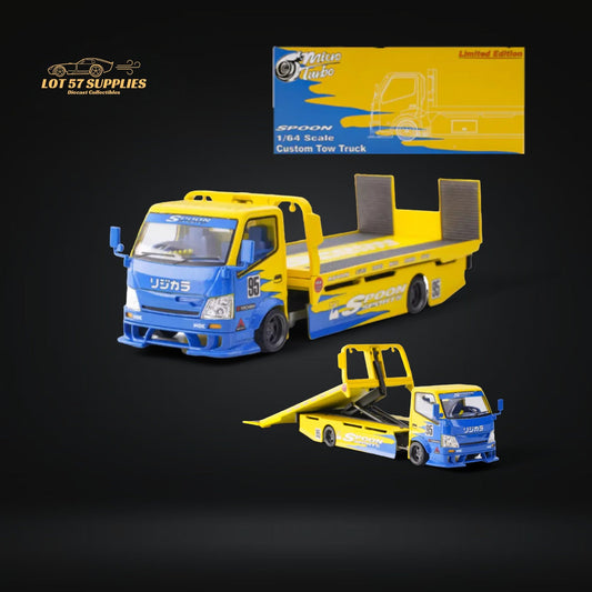Diecast MicroTurbo HINO 300 Custom Flatbed Tow Truck Spoon Livery 1:64