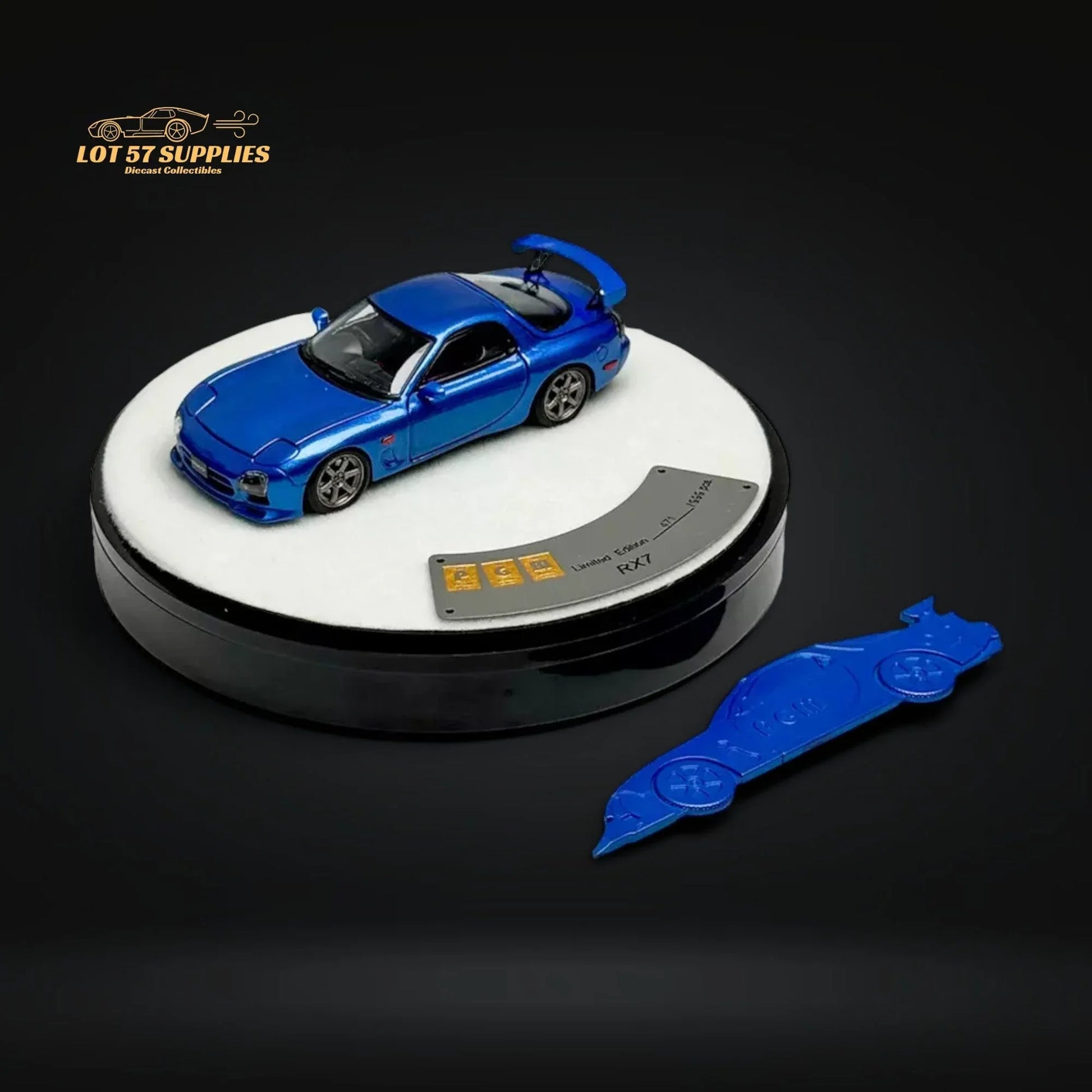 PGM Mazda RX-7 FD3S Metallic Blue Fully Openeable Luxury Base 1:64 - ToylandEU
