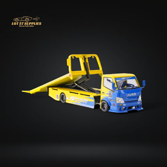 Diecast MicroTurbo HINO 300 Custom Flatbed Tow Truck Spoon Livery 1:64
