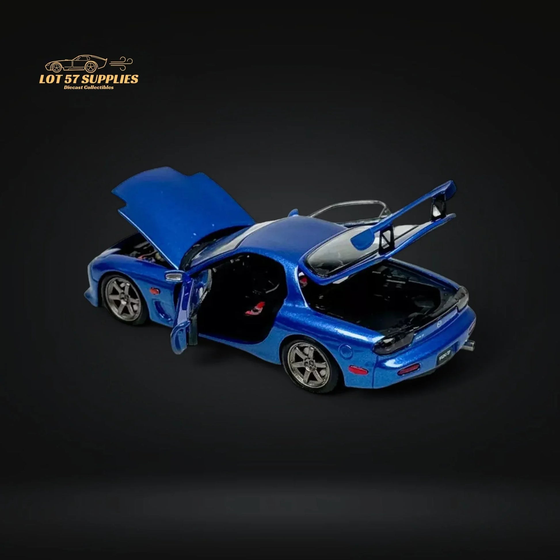 PGM Mazda RX-7 FD3S Metallic Blue Fully Openeable Luxury Base 1:64 - ToylandEU
