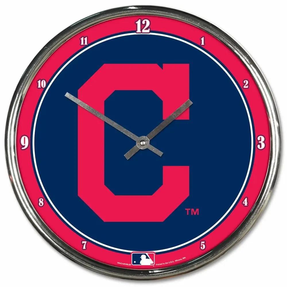 Cleveland Indians Clock Round Wall Style Chrome