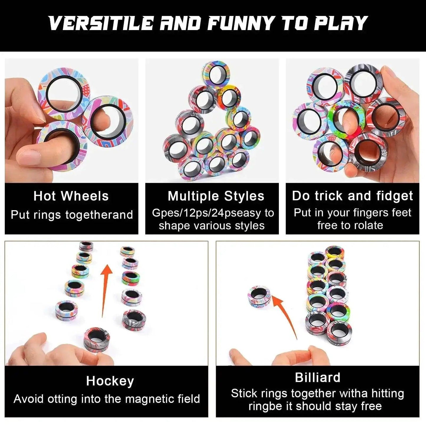  sell well 3pc stress reduction magnetic ring toy, color ring toy, ADHD anxiety relief stress reduction ring Holiday gift -  ToylandEU™