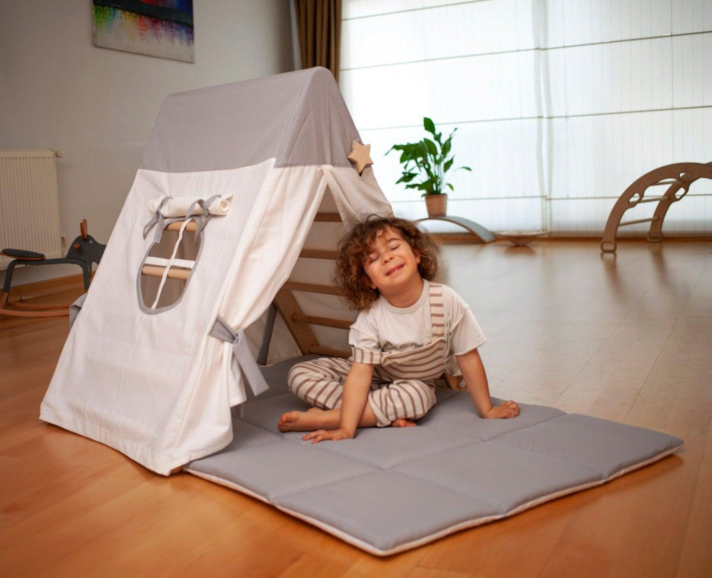 Tent Cover and Play Mat Set for Climbing Triangle - Montessori Toy for Developing Motor Skills and Coordination