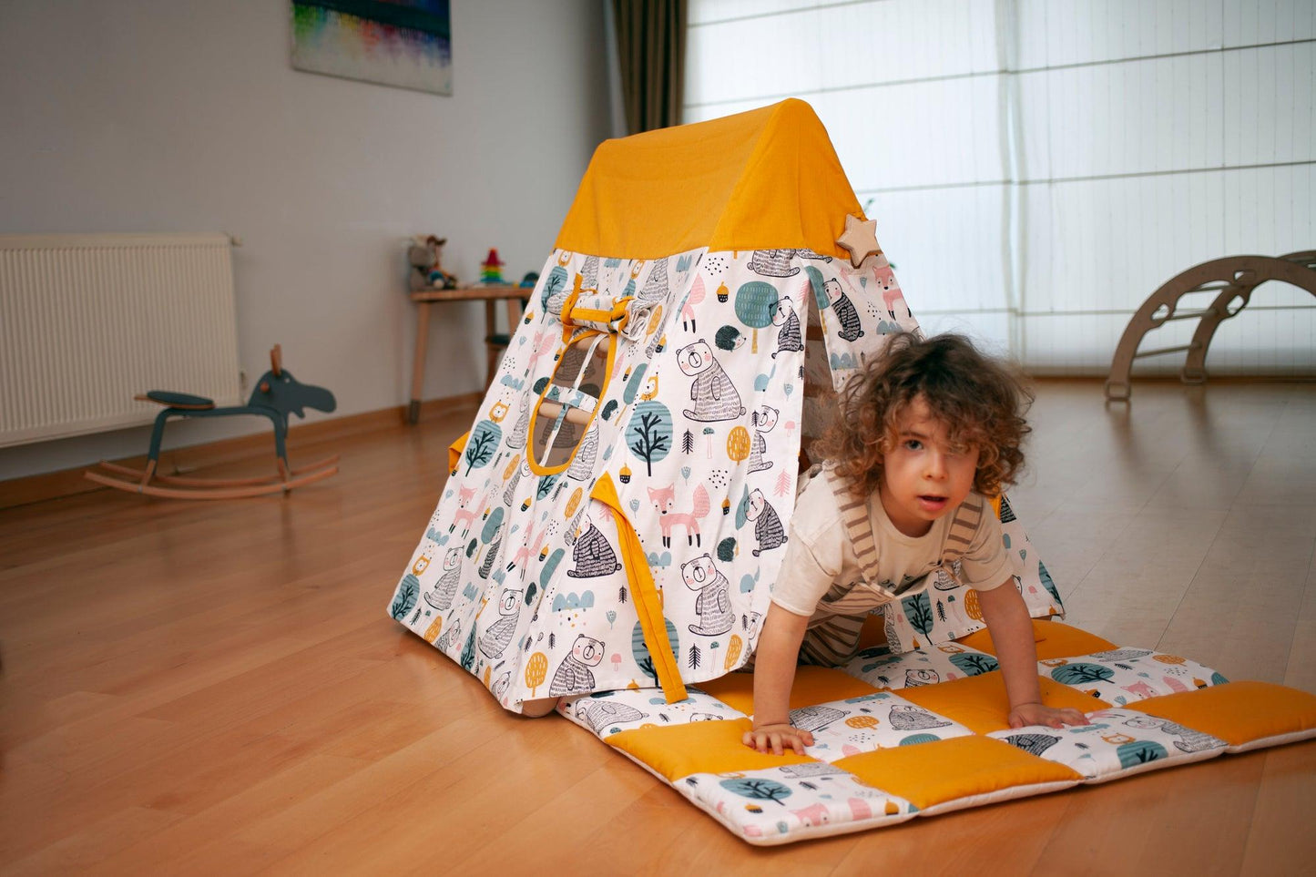Tent Cover and Play Mat Set for Climbing Triangle - Montessori Toy for Developing Motor Skills and Coordination