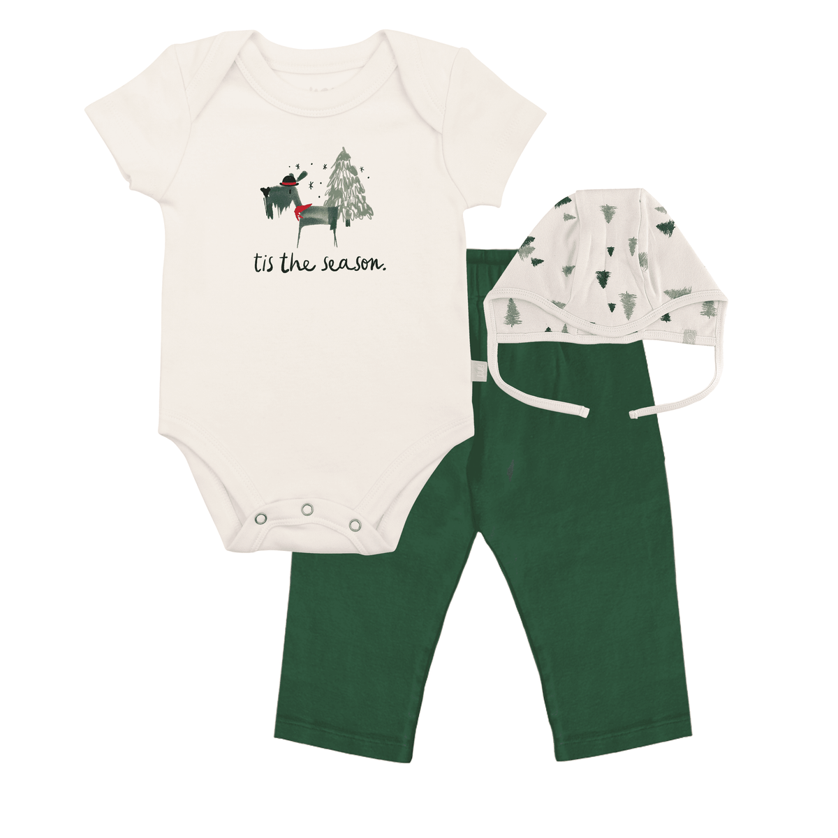 Baby Gift Set | Soft Evergreen Bodysuit | Matching Tree Print Hat | Newborn