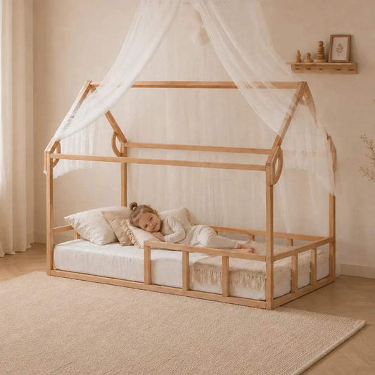 Montessori House Bed | Solid Beech Wood | Twin Size | For Kids