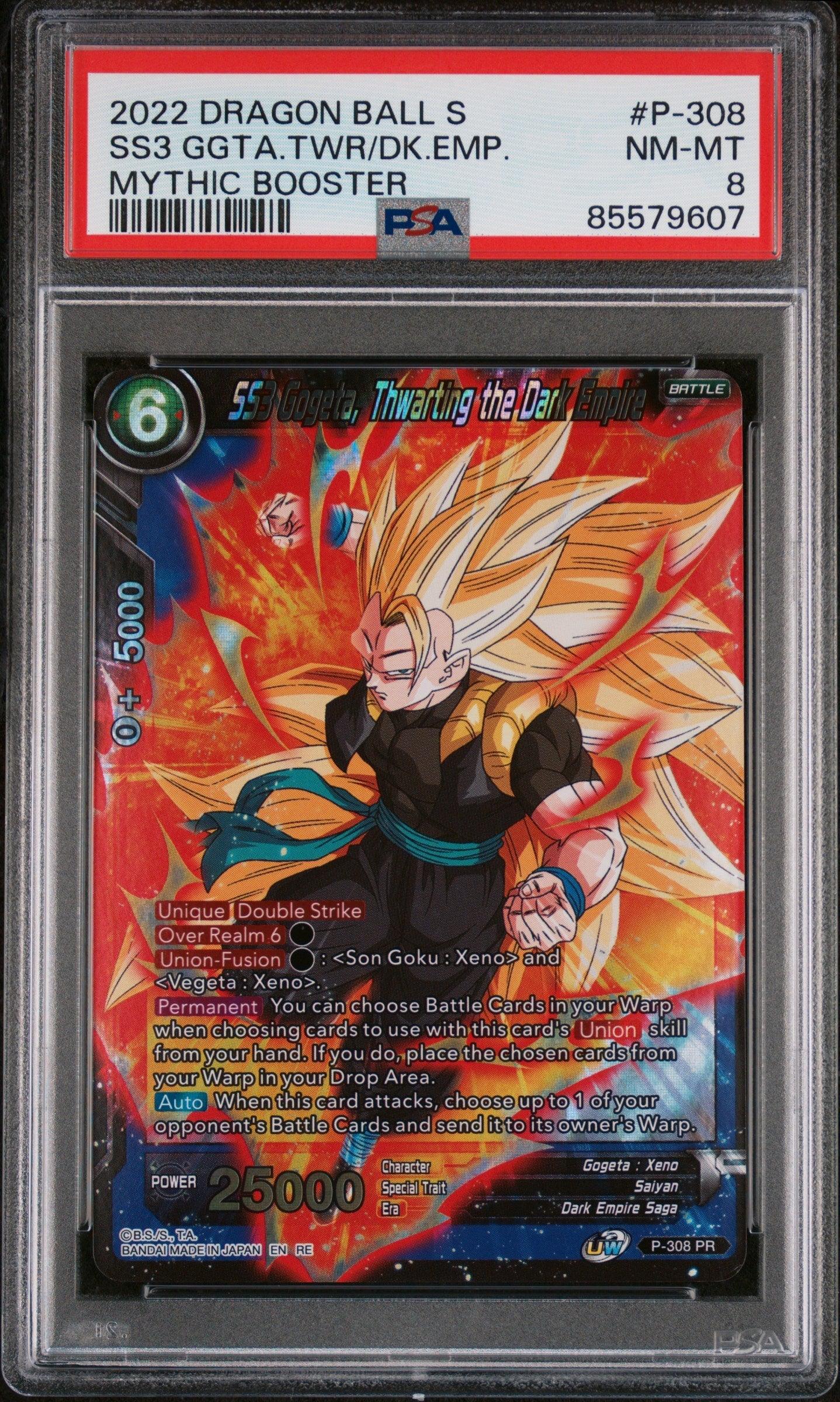 2022 DRAGON BALL SUPER MYTHIC BOOSTER SS3 GOGETA, THWRT/EMP #P-308 - PSA 8 - ToylandEU